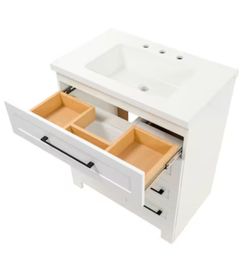 Style Selections Cauley 30-in True White Single Sink Bathroom Vanity with White Cultured Marble Top