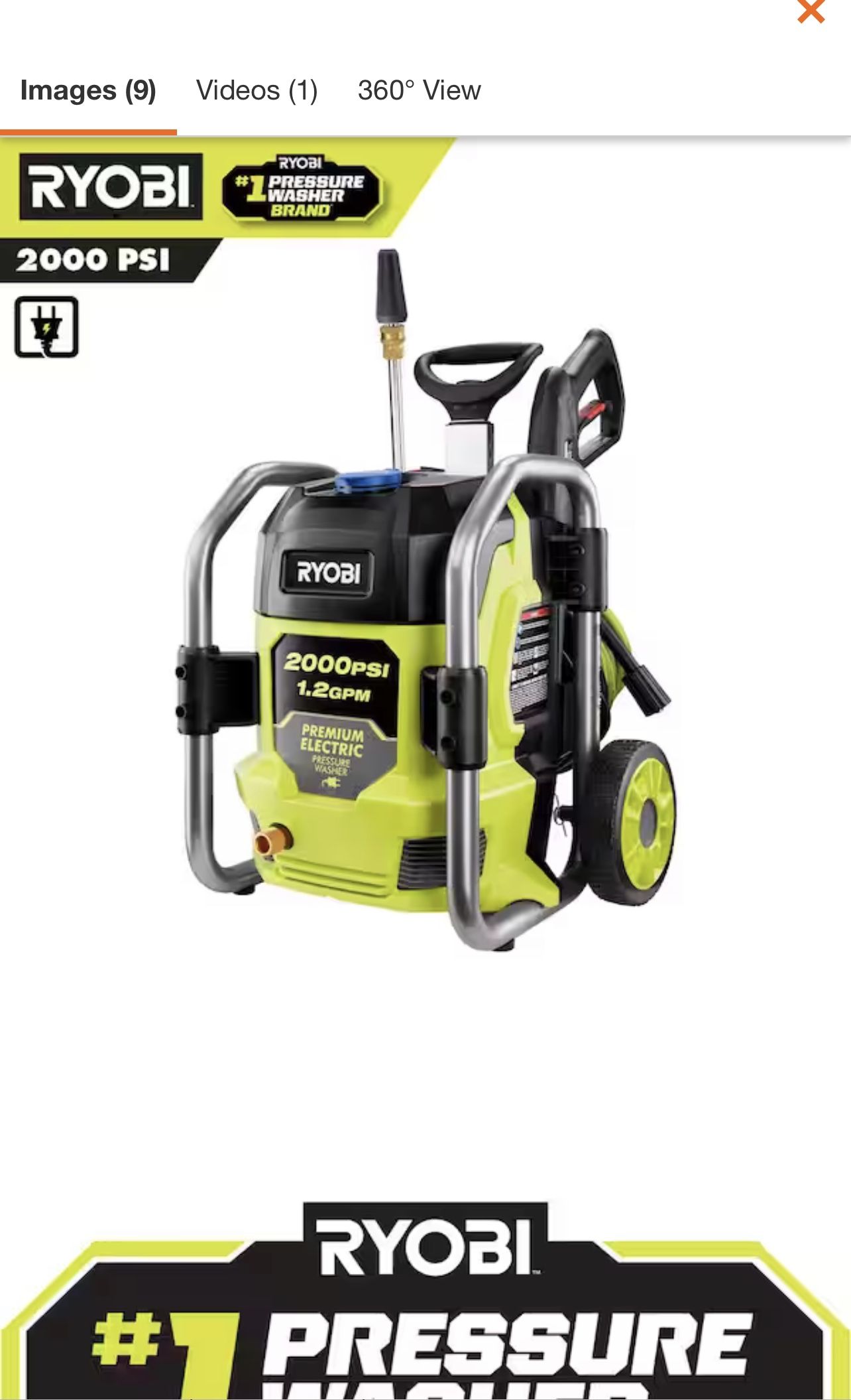 Ryobi 2000 psi pressure washer electric sale