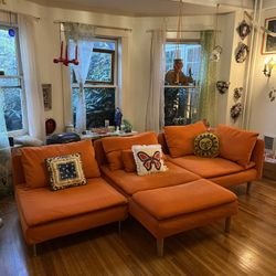 A Orange IKEA Full Sectional Sofa - Price Negotiable