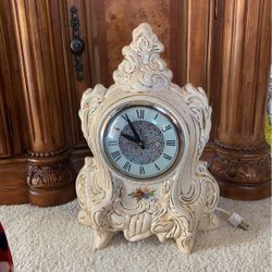 Porcelain Mantle Vintage Clock - Hand Painted - 1986