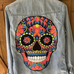 Men's Lightweight Denim Skull Shirt-Medium