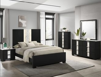 Brand new black/white queen bedframe + dresser + mirror + nighstand 4PCs set