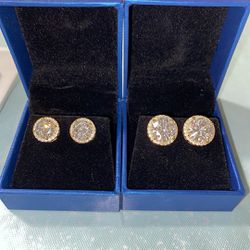 10K Gold Over 925 Stainless Steel Diamond Stud Earrings 