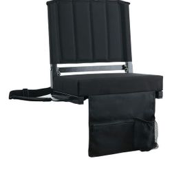 SPORT BEATS Stadium Seat with Back Support Bleacher Chair with Back and Cushion Thick Padded Bleacher Seat Includes Shoulder Strap Black 1pc