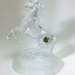 Vtg Cristal d'Arques Lead Crystal Rearing Horse Figurine Frosted base Art Glass