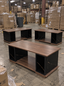 Bulk Lot: 43pcs Walnut & Black Faux Marble Coffee Tables | Reseller Inventory LA