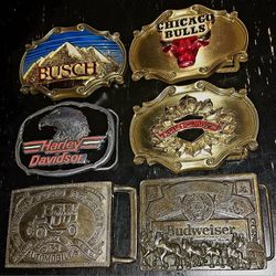 6 Vintage Men's Belt Buckle Lot Excellent Condition 