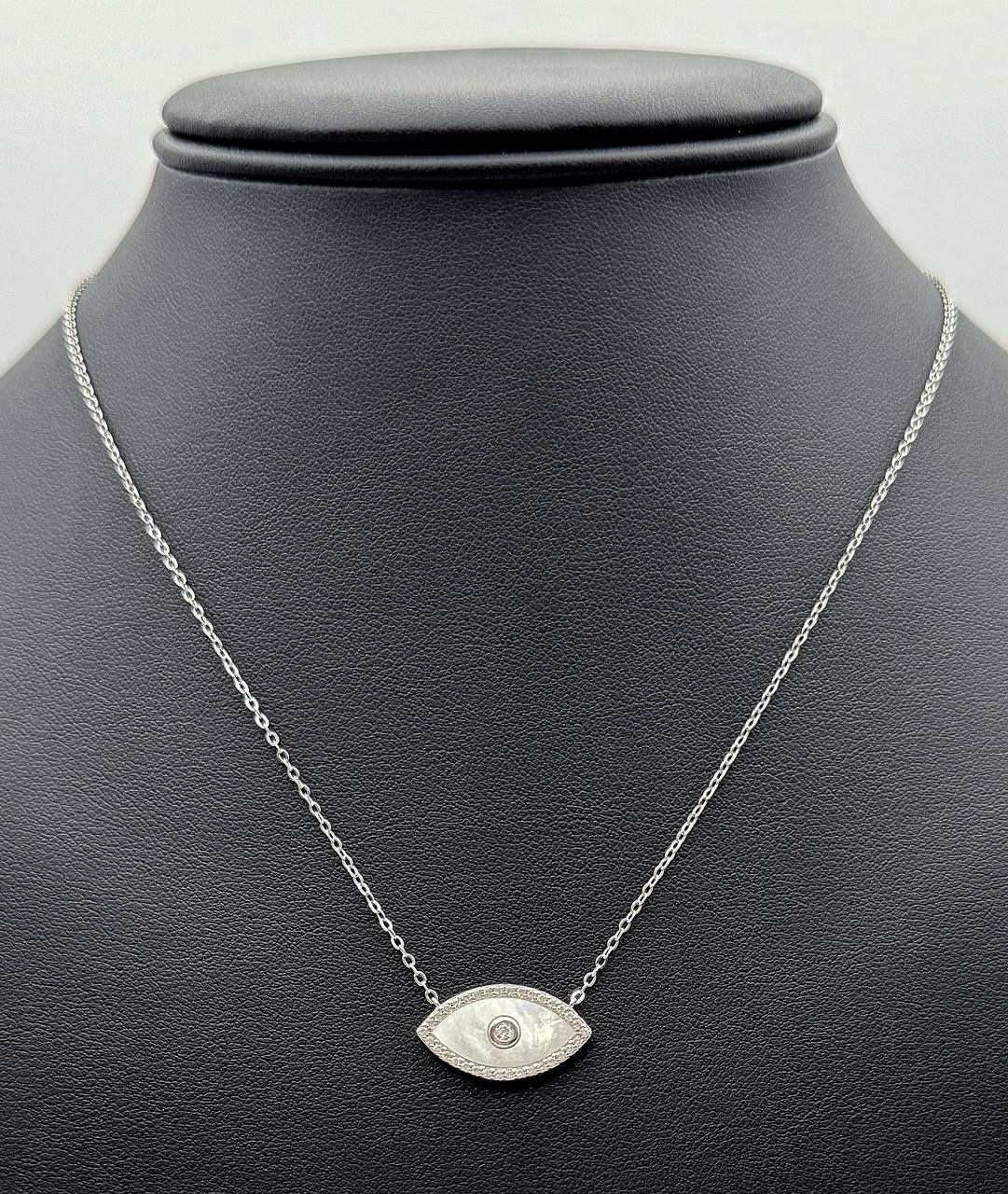 Jewelry 925 sterling silver eye necklace MOP with CZ stones 1.7 CTW