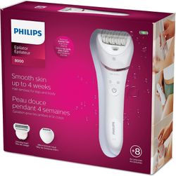 Philips Epilator Series 8000, Wet & Dry, 3-in-1 with Shaver & Trimmer Attachments for Women