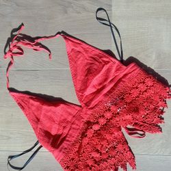 Red Pink Crochet, Looking Crop Top Halter Top