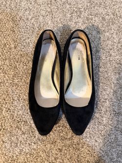Black Suede Pointed Toe Flats, Size 8