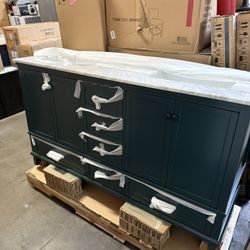 Home Decorators Collection Merryfield 61 in. W x 22 in. D x 35 in. H Bathroom Vanity in Antigua Green with Carrara White Marble Top