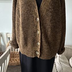 Cozy Brown Knit Cardigan Sweater Oversized SzXXL