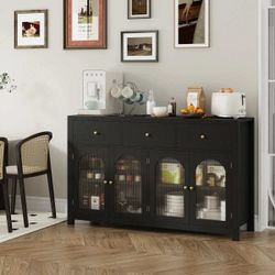 55.12'' w Sideboard Buffet with 3 Drawers, Adjustable Shelves, Storage Cabinets