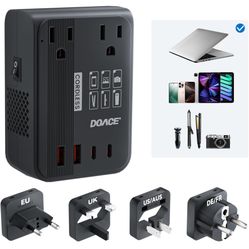 DOACE 220V to 110V Converter 350W Voltage Converter US to Europe for Hair Straightener/Curling Iron Converter for European Travel with 4-Port USB Char