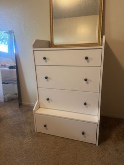 Ikea White 4-Drawer Dresser with Black Knobs