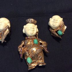 Vintage Coolie Man Pin and Earring Set