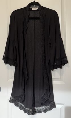 Black Crochet Trim Kimono Cardigan – Size L