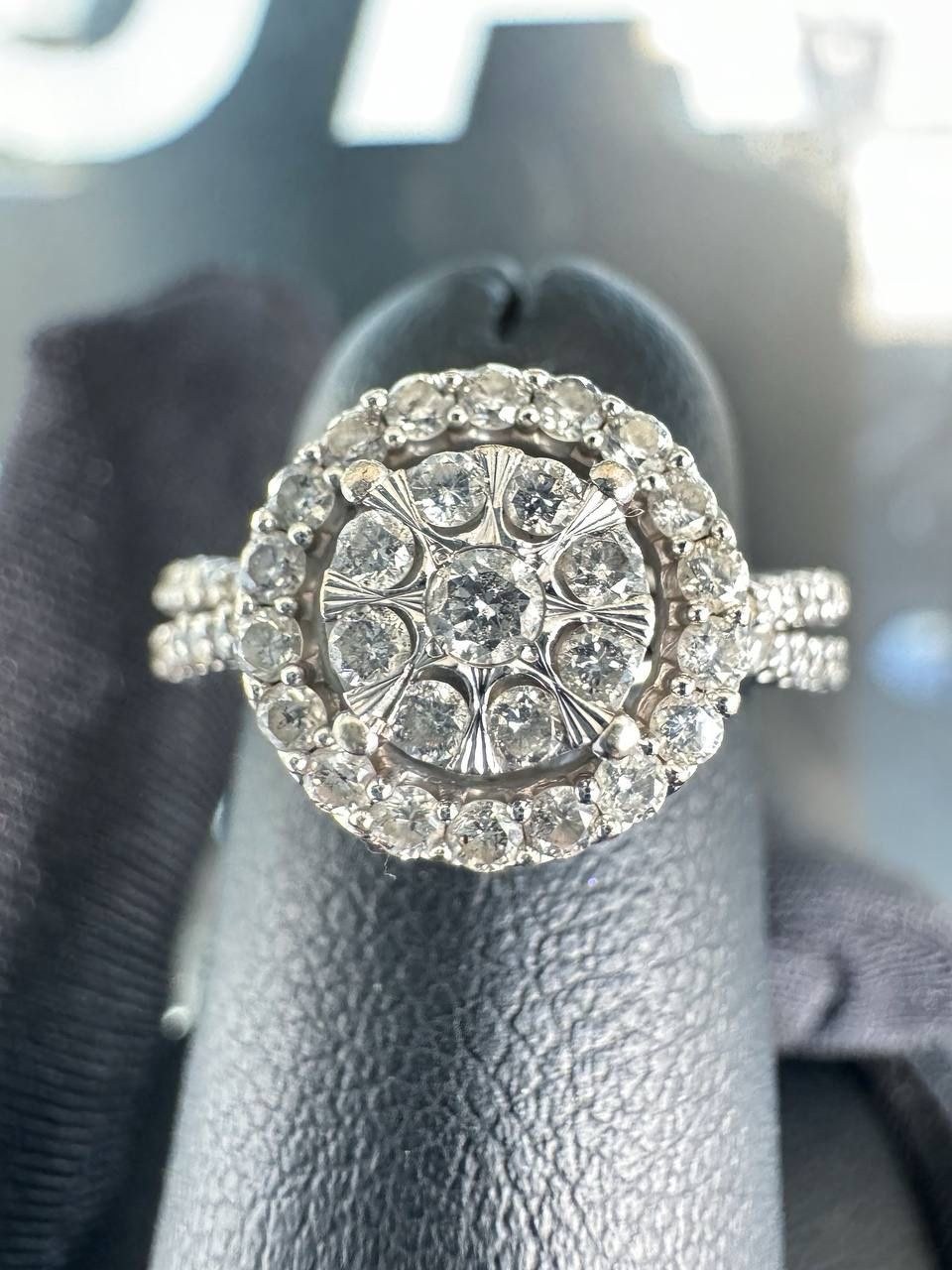 10k white gold iced diamond ring
