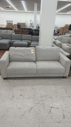 Light Gray Fabric Sofa with Wood Legs