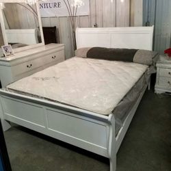 New/ White Sleigh Bedroom Set/ Mattress Sold Separately 