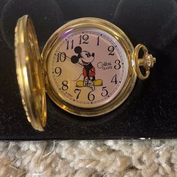 Mickey Mouse Vintage/Collectable Gold Pocket Watch By CALIBRIT Swiss Movement MIB