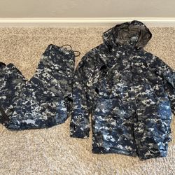 US Navy Hood Jacket Trousers Set USN Digital Camo Work Parka Mens Small Regular