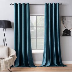MIULEE Blue Velvet Curtains 108 Inches Length Extra Long Blackout Curtains Thermal Insulated Soundproof Room Darkening Grommet Drapes for Living Room 