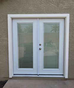 Brand new patio double french doors With the built-in blinds
