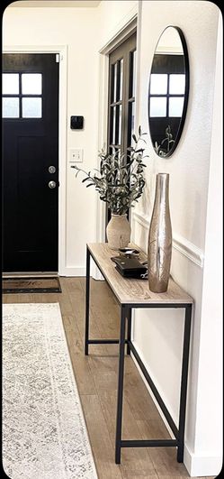 Modern Coffee Table + Entryway Table Set (Wood & Black Metal)