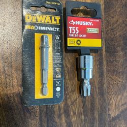 Husky  T55   TORX BIT SOCKET &  Dewalt 1/4 Socket Adapter