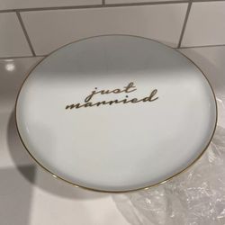 8 Oak Lane Gold Trim Wording White Cake Stand Wedding Gift Just Married New Open