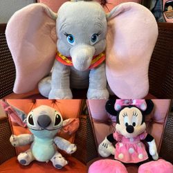 The Disney Store Super Soft Large Stuffed Dumbo, Stitch And Minnie Mouse