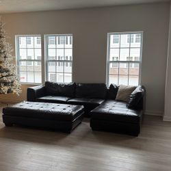 Dark Brown Leather Sectional With Ottoman 