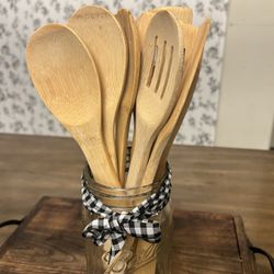 Mainstays 7pk Bamboo Spoons for Cooking, Kitchen Essential Tools Set