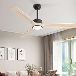 #403 Wozzio 52 Inch Indoor Outdoor Ceiling Fan With Light And Remote,Natural Wood Blades,Quiet Reversible DC Motor,Light Memory,
