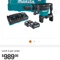 Makita GMH02ph 80V max (40V max X2) XGT® Brushless 28 lb. SDS‑MAX AVT® Demolition Hammer Kit, AWS