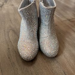 Girls Rhinestone Boots Kids Low Heel Dress Booties 