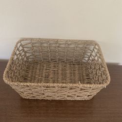 Organizing Essentials 12" x 8" X 5” Rush Woven Tan Basket With Metal Frame