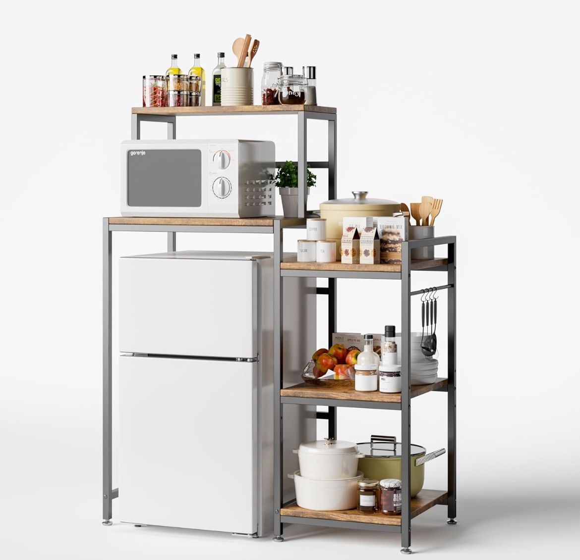 NEW 6-Tier Mini Fridge Stand with Storage,Mini Fridge Shelf,Mini Coffee Bar with Mini Fridge Space,Baker Racks,Microwave Stand,Mini Fridge Cabinet wit