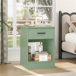 Nightstand with Drawer，2 Tier Modern Night Stand Side Table for Bedroom Living Room, Green