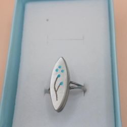 Vintage Mother of Pearl Silver Ring, Size 4 1/2,