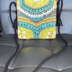 Floral Style Beaded Mobile Purse
