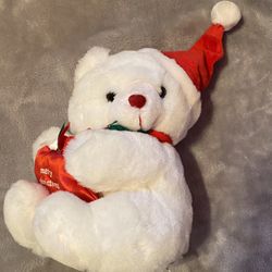 Vintage White Bear With Green Scarf And Stocking On Feet Plush Stuffed Animals