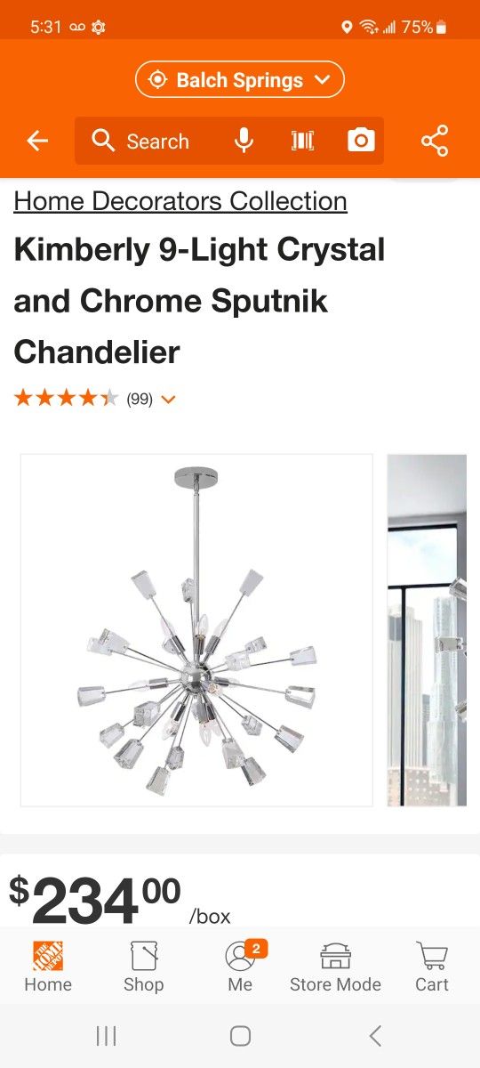 Home Decorators Collection
Kimberly 9-Light Crystal and Chrome Sputnik ChandelierDimensions
Chain Length (In.)
72 in
Fixture Depth (In.)
26 in
Fixtur