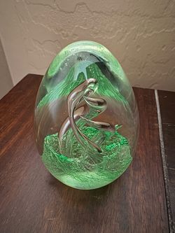 Vintage Hand Blown Glass Art Swirl Paperweight