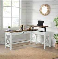 Bayside Stefan L-Shaped Corner Desk w/ Lift Top, Power Outlets & USB. Good for back to school!
