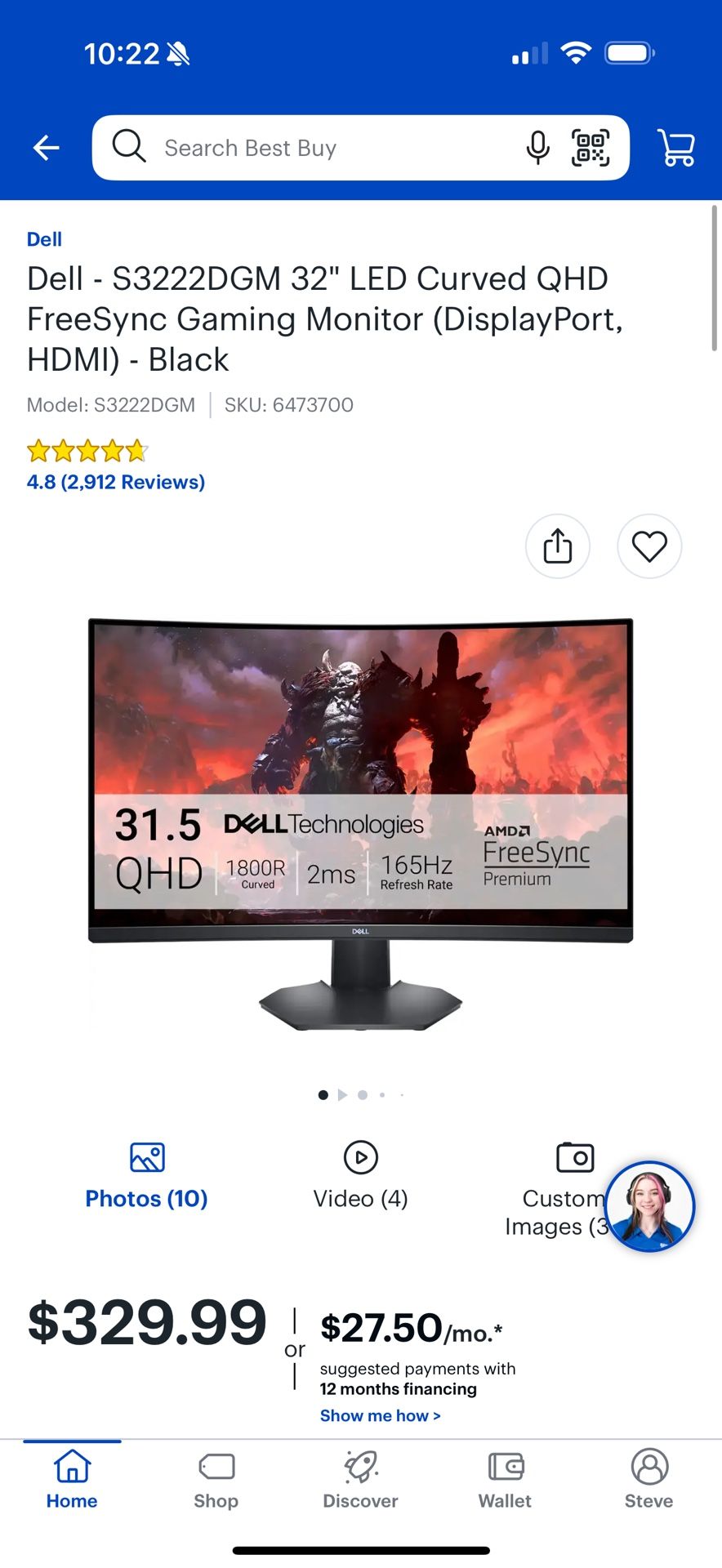 Dell S3222DGM 32inch Curved 165hz 1440p Gaming Monitor for Sale in ...