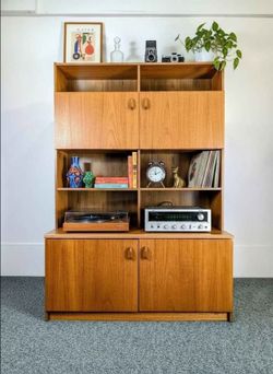 Danish Modern Teak Record Player Credenza w/ Hutch