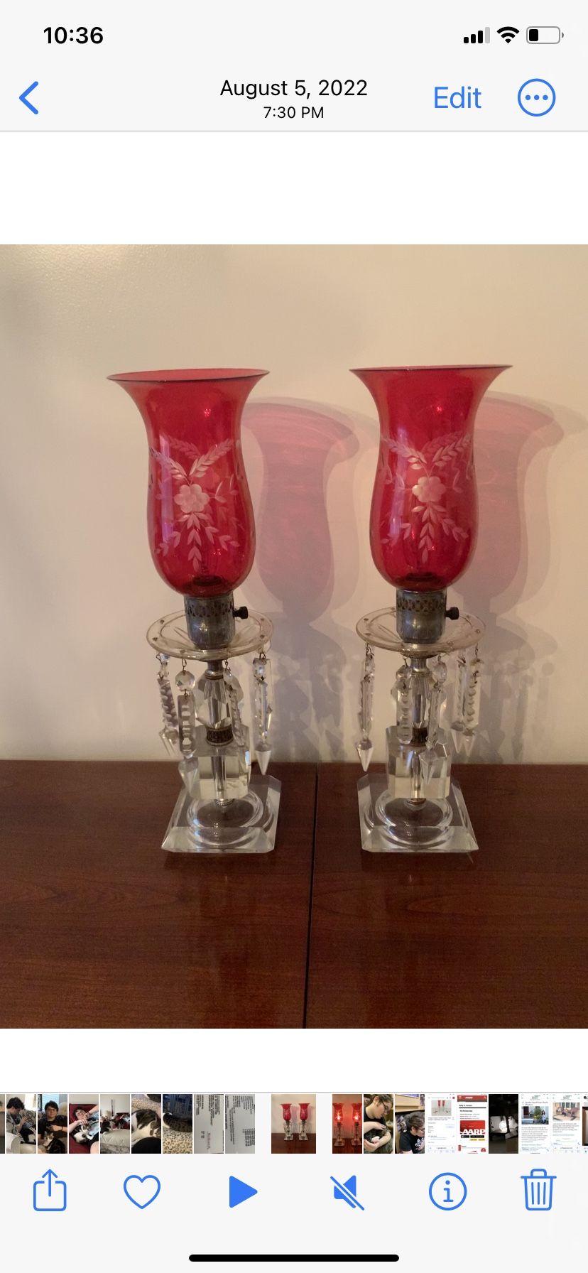 Pair Of Vintage Cranberry Mantle Luster Lamps